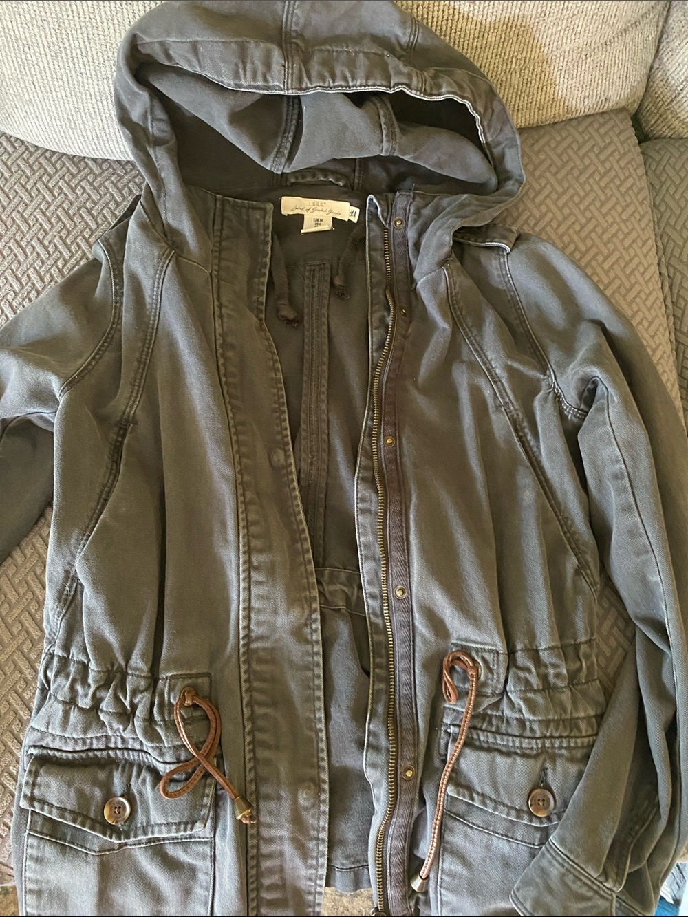 H&M Hooded Utility Jacket - Olive- Grey
